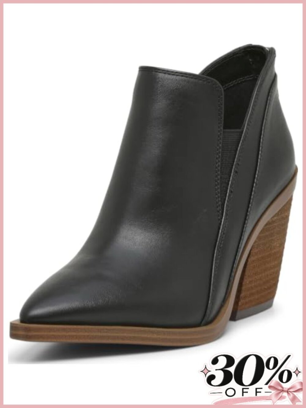 Vince Camuto Gradina Stacked Heel Pointed Toe Leather Ankle Booties